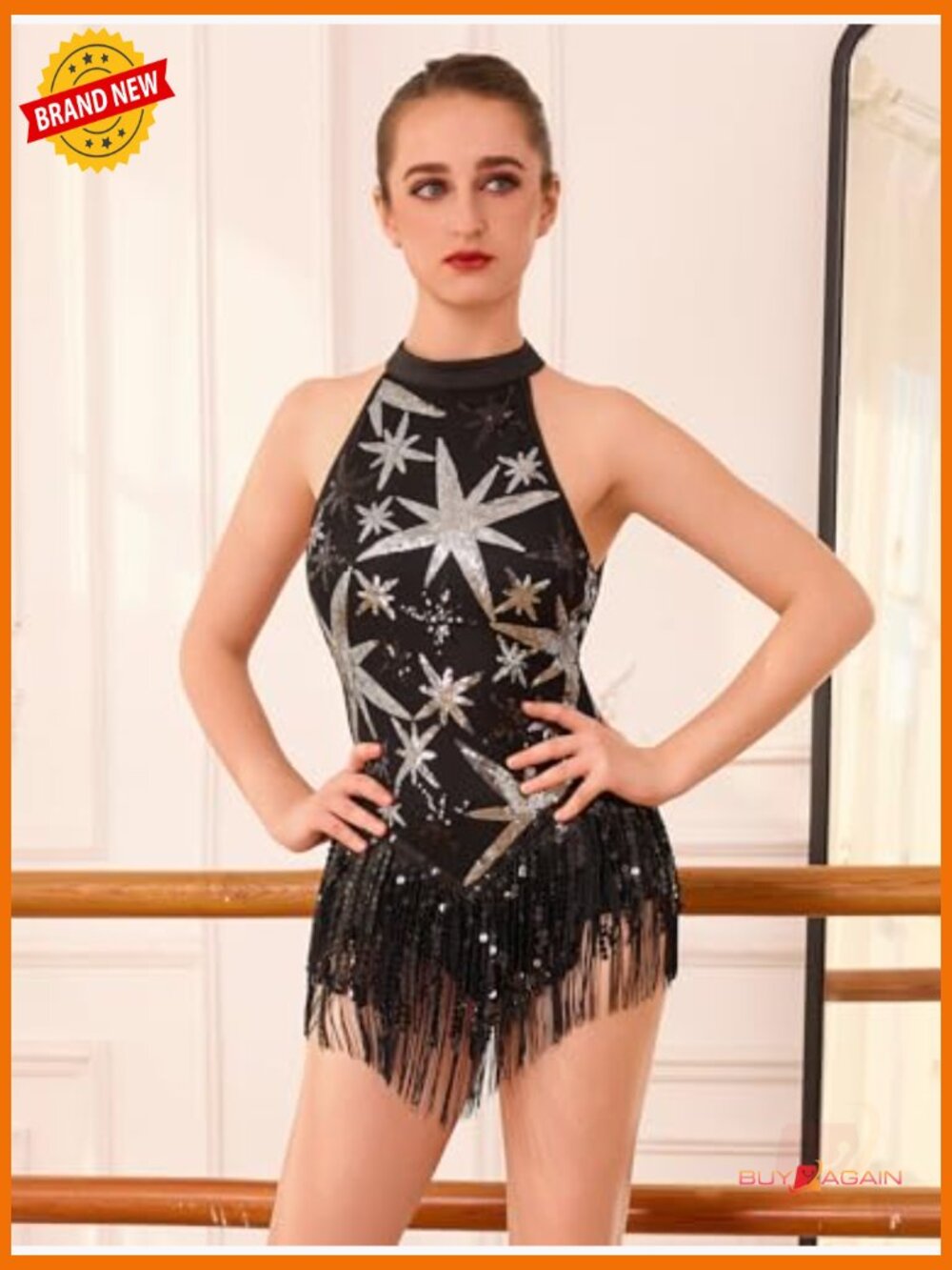 Sequin Fringe Bodysuit Halter Salsa Dance Costume Tassel Romper - Picture 3 of 7